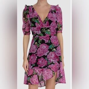 The Kooples Pink and Green Floral Midi Dress